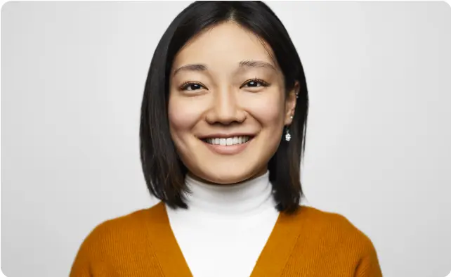 Woman in yellow V-neck