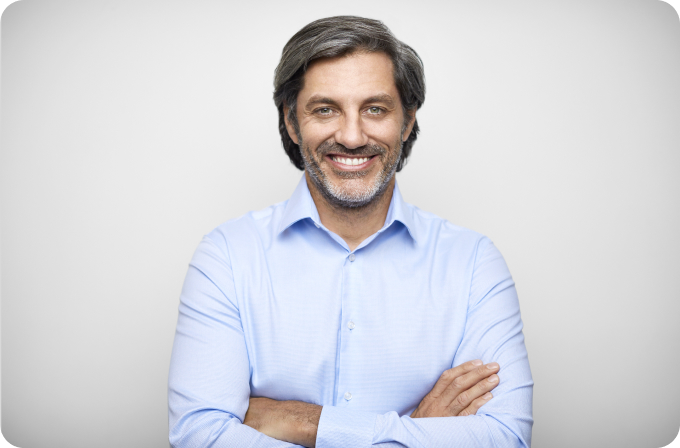 Man in blue shirt