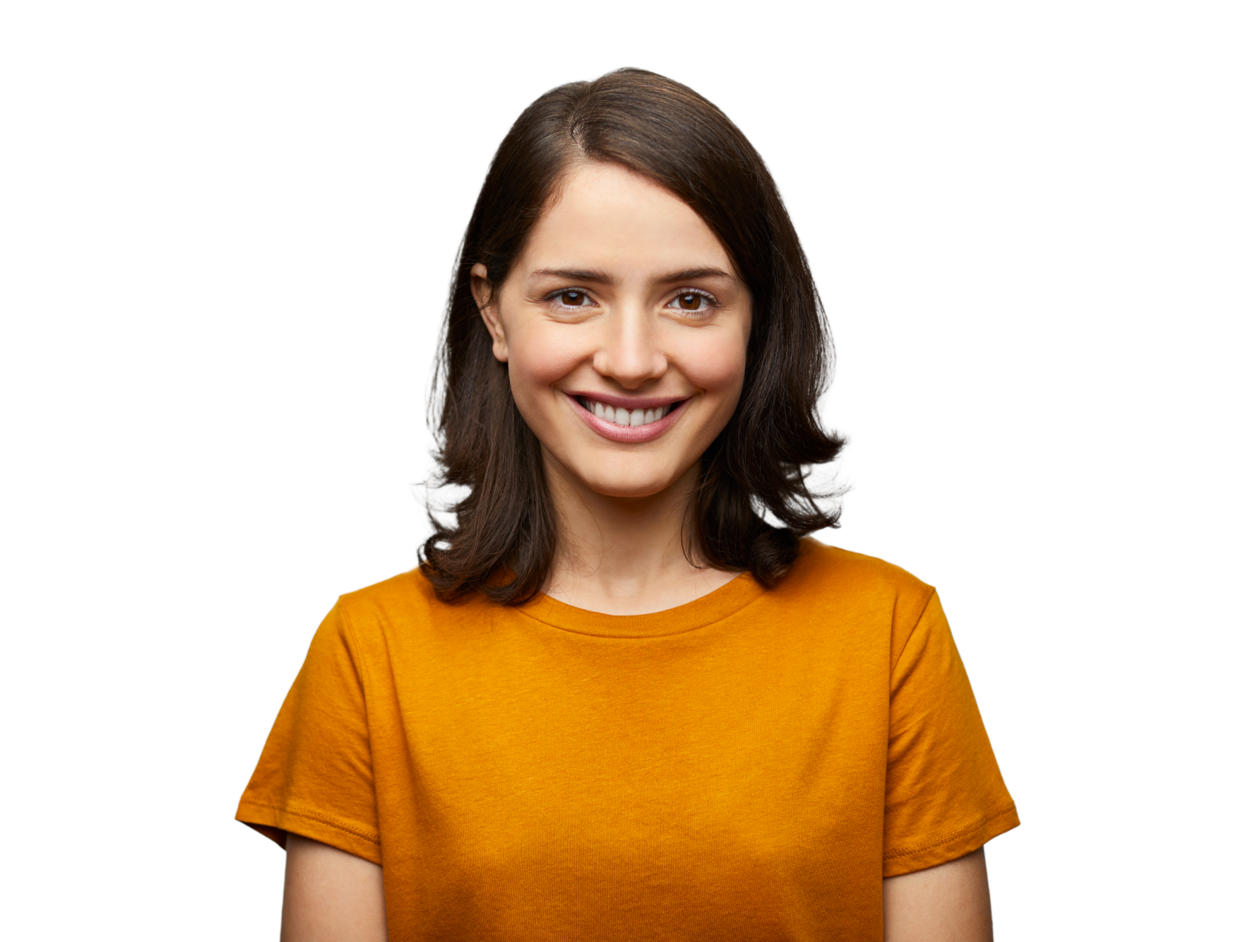 Header woman orange shirt